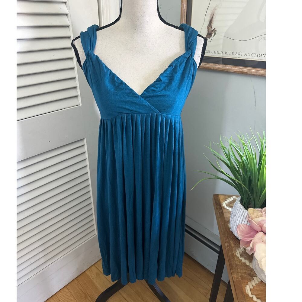 Anthropologie Dress XS Teal Jersey Knit Empire Waist Dainty Euro Soft Girl Twee